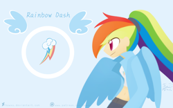 Size: 2520x1575 | Tagged: safe, artist:howxu, derpibooru import, rainbow dash, human, belly button, humanized, midriff, solo, winged humanization