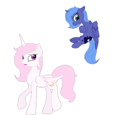 Size: 3540x3189 | Tagged: safe, artist:kaleysia, princess celestia, princess luna, alicorn, pony, filly, pink-mane celestia, simple background, woona, younger