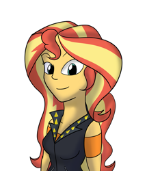 Size: 1717x2000 | Tagged: safe, artist:diaperednight, sunset shimmer, better together, equestria girls, clothes, jacket, simple background, smiling, solo, white background