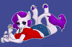 Size: 848x549 | Tagged: safe, artist:bunnycat, opalescence, rarity, anthro, unguligrade anthro, drug use, drugs, horseshoes, joint, marijuana, midriff, underhoof