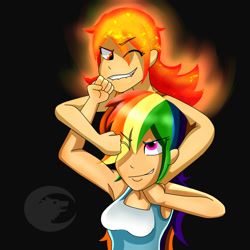 Size: 2000x2000 | Tagged: safe, artist:dalley-le-alpha, derpibooru import, rainbow dash, human, armpits, crossover, humanized