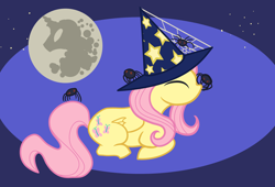 Size: 1400x950 | Tagged: safe, artist:glasswhistle, fluttershy, pegasus, pony, spider, female, mare, moon