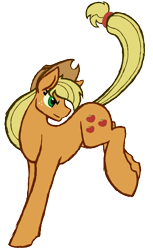 Size: 1760x2884 | Tagged: safe, artist:vocaloid6, applejack, earth pony, pony, applebucking, bucking, looking back, simple background, solo