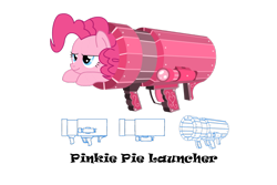 Size: 1095x730 | Tagged: safe, artist:flamingo1986, pinkie pie, earth pony, pony, pinkie launcher, pony cannonball, rocket launcher, weapon