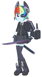 Size: 7308x13294 | Tagged: safe, derpibooru exclusive, derpibooru import, edit, rainbow dash, equestria girls, absurd resolution, eyepatch, kantai collection, katana, simple background, solo, sword, tenryuu, transparent background, vector, weapon