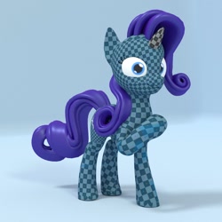 Size: 1000x1000 | Tagged: safe, artist:uncommented, rarity, pony, unicorn, 3d, checkered, solo, wip