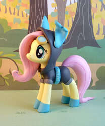 Size: 749x900 | Tagged: safe, artist:krowzivitch, fluttershy, pegasus, pony, bunny ears, clothes, craft, custom, dangerous mission outfit, female, figurine, flutterspy, goggles, hoodie, irl, mare, photo, sculpture, solo, toy