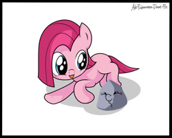 Size: 1280x1024 | Tagged: safe, artist:frankier77, pinkie pie, earth pony, pony, ask, ask pinkamena diane pie, cute, diapinkes, female, filly, filly pinkie pie, pinkamena diane pie, rock, solo, tumblr, younger