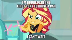 Size: 888x499 | Tagged: safe, edit, edited screencap, screencap, sunset shimmer, better together, driving miss shimmer, driving miss shimmer: fluttershy, equestria girls, car, flower, steering wheel