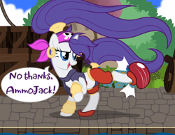Size: 1800x1400 | Tagged: safe, artist:facelessjr, rarity, pony, unicorn, belly button, clothes, cosplay, costume, cute, dialogue, fight, genie, pirate, pose, shantae, shantae (character), shantae and the pirates curse, solo