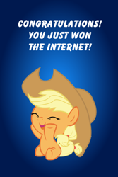 Size: 300x450 | Tagged: safe, artist:beavernator, edit, applejack, earth pony, pony, baby, baby pony, babyjack, cute, eyes closed, foal, internet, jackabetes, sitting, solo