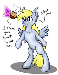 Size: 1409x1828 | Tagged: safe, artist:shamy-crist, derpy hooves, pony, bipedal, food, muffin, solo