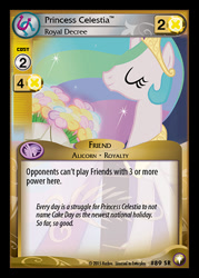 Size: 344x480 | Tagged: safe, princess celestia, alicorn, pony, cake, cakelestia, card, ccg, enterplay, equestrian odysseys, magic, solo, that princess sure does love cake