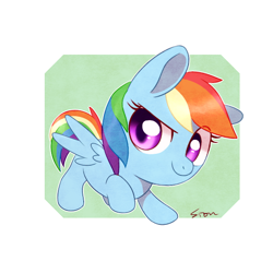 Size: 600x600 | Tagged: safe, artist:sion, derpibooru import, rainbow dash, pegasus, pony, chibi, cute, dashabetes, female, mare, smiling, solo