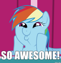 Size: 610x633 | Tagged: safe, derpibooru import, rainbow dash, pegasus, pony, image macro, meme, so awesome, solo