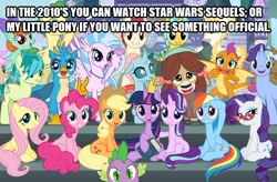 Size: 636x417 | Tagged: safe, edit, edited screencap, screencap, applejack, fluttershy, gallus, huckleberry, november rain, ocellus, pinkie pie, rainbow dash, rarity, sandbar, silverstream, smolder, spike, starlight glimmer, twilight sparkle, twilight sparkle (alicorn), yona, alicorn, changedling, changeling, classical hippogriff, dragon, earth pony, griffon, hippogriff, pegasus, pony, unicorn, yak, school daze, bow, caption, cast, cloven hooves, colored hooves, cowboy hat, dragoness, female, friendship student, hair bow, hat, image macro, jewelry, male, mane eight, mane seven, mane six, mare, monkey swings, necklace, op is a cuck, reaction image, student six, teenager, text, wall of tags