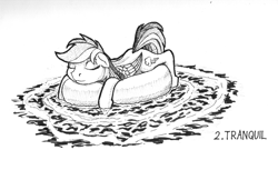 Size: 1300x795 | Tagged: safe, artist:sa1ntmax, derpibooru import, rainbow dash, pegasus, pony, eyes closed, female, inkscape, inner tube, lying down, mare, monochrome, sleeping, smiling, solo, traditional art, vector, water