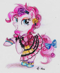 Size: 1024x1257 | Tagged: safe, artist:moonlight-ki, pinkie pie, pony, bipedal, clothes, dress, lolita fashion, solo, standing, sweet lolita, traditional art