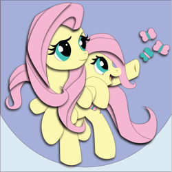 Size: 1801x1802 | Tagged: safe, artist:the-paper-pony, fluttershy, butterfly, pegasus, pony, filly, self adoption, self ponidox, solo, time paradox