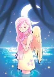 Size: 776x1107 | Tagged: safe, artist:naminzo, fluttershy, human, element of kindness, humanized, night, solo, winged humanization