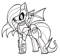 Size: 799x751 | Tagged: safe, artist:tinker-tock, fluttershy, pegasus, pony, robot, monochrome, solo