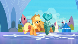 Size: 1365x768 | Tagged: safe, screencap, applejack, earth pony, pony, the crystal empire, solo, substitute crystal heart