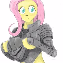 Size: 5000x5000 | Tagged: safe, artist:nakanosuke, fluttershy, pegasus, pony, semi-anthro, absurd resolution, armor, dark souls, dexterous hooves, pixiv, solo