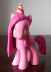 Size: 715x1001 | Tagged: safe, artist:chocolatechilla, pinkie pie, custom, derp, hat, irl, lowres, party hat, photo, pinkamena diane pie, solo, toy