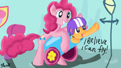 Size: 1280x720 | Tagged: safe, artist:jbond, pinkie pie, scootaloo, earth pony, pony, cannon, i believe i can fly, party cannon, this will end in tears, this will end in tears and/or death