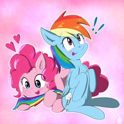 Size: 3000x3000 | Tagged: safe, artist:yinglongfujun, derpibooru import, pinkie pie, rainbow dash, earth pony, pegasus, pony, blushing, female, happy, lesbian, mare, open mouth, pinkiedash, shipping, smiling