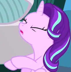 Size: 689x697 | Tagged: safe, screencap, starlight glimmer, pony, unicorn, rock solid friendship, cropped, eyes closed, solo