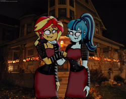 Size: 3999x3174 | Tagged: safe, artist:rdj1995, sonata dusk, sunset shimmer, vampire, equestria girls, female, lesbian, shipping, sunata