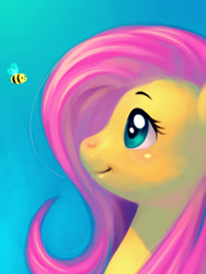 Size: 1200x1600 | Tagged: safe, artist:guttyworks, fluttershy, bee, pegasus, pony, female, mare, solo