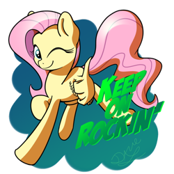 Size: 600x600 | Tagged: safe, artist:davidcurser, fluttershy, pegasus, pony, positive ponies, solo, thumbs up, wing hands, wink