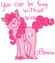 Size: 500x567 | Tagged: safe, artist:autistickirby, pinkie pie, earth pony, pony, eyes closed, female, mare, mouthpiece, simple background, smiling, solo, white background