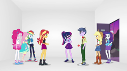 Size: 1920x1080 | Tagged: safe, derpibooru import, screencap, applejack, fluttershy, microchips, pinkie pie, rainbow dash, rarity, sci-twi, sunset shimmer, twilight sparkle, better together, equestria girls, rollercoaster of friendship, converse, geode of empathy, geode of fauna, geode of shielding, geode of sugar bombs, geode of super speed, geode of super strength, geode of telekinesis, humane five, humane seven, humane six, magical geodes, shoes