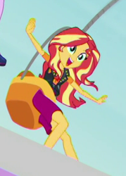 Size: 203x283 | Tagged: safe, screencap, sunset shimmer, better together, equestria girls, rollercoaster of friendship, cropped, cute, happy, shimmerbetes, solo, swing ride