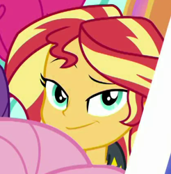 Size: 416x423 | Tagged: safe, screencap, sunset shimmer, better together, equestria girls, rollercoaster of friendship, cropped, looking at you, smiling