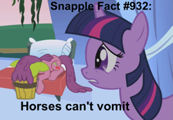 Size: 1015x708 | Tagged: safe, derpibooru import, edit, edited screencap, screencap, twilight sparkle, applebuck season, background pony, bucket, cherry punch, frown, gritted teeth, prone, sick, snapple, vomit