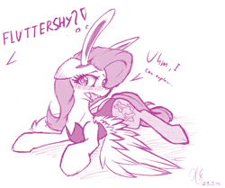 Size: 1220x1018 | Tagged: safe, artist:ho7y5hoxx, fluttershy, pegasus, pony, blushing, bunny ears, bunny girl, monochrome, sketch, solo