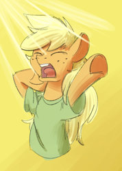 Size: 430x603 | Tagged: safe, artist:goat train, applejack, earth pony, pony, clothes, morning ponies, shirt, solo, yawn