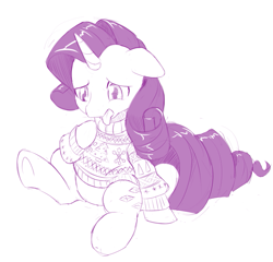 Size: 939x900 | Tagged: safe, artist:dstears, rarity, pony, unicorn, christmas, clothes, my little art challenge, solo, sweater, tongue out