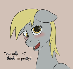 Size: 2508x2362 | Tagged: safe, artist:nudeknightart, derpy hooves, ditzy doo, pegasus, pony, blushing, brown background, cute, derpabetes, dialogue, female, mare, shy, simple background, solo