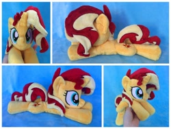 Size: 1024x768 | Tagged: safe, artist:equinepalette, sunset shimmer, pony, unicorn, beanie (plushie), female, hand, irl, mare, photo, plushie, prone, solo