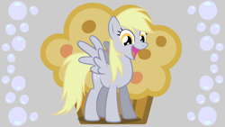 Size: 1920x1080 | Tagged: safe, artist:neodarkwing, edit, derpy hooves, cutie mark, food, muffin, solo, underp, wallpaper, wallpaper edit