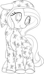 Size: 515x870 | Tagged: safe, artist:mcsadat, fluttershy, pegasus, pony, black and white, clothes, floppy ears, grayscale, looking away, monochrome, pajamas, simple background, solo, white background