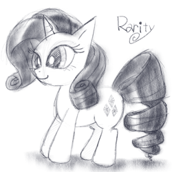 Size: 1280x1280 | Tagged: safe, artist:remyroez, rarity, pony, unicorn, female, horn, mare, monochrome, simple background, solo, white background