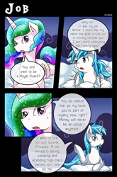 Size: 1500x2272 | Tagged: safe, artist:vavacung, princess celestia, oc, oc:paper mache, alicorn, pony, comic:to love alicorn, comic, dialogue, prone, speech bubble