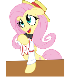 Size: 6390x6793 | Tagged: safe, artist:dfectivedvice, artist:glitchking123, fluttershy, pegasus, pony, absurd resolution, bowtie, colored, hat, simple background, solo, transparent background, vector