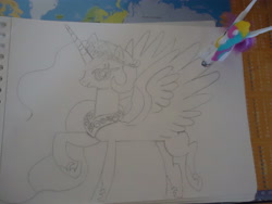 Size: 4320x3240 | Tagged: safe, artist:peter lugushy, princess celestia, alicorn, pony, doodle, monochrome, my little pony, solo, traditional art